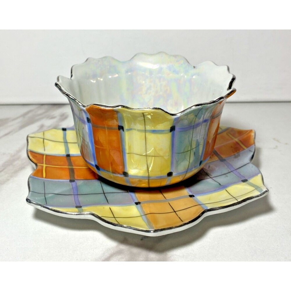 Vintage Chikusa Goldcastle Hand Painted Bowl and Saucer Made in Japan Lusterware